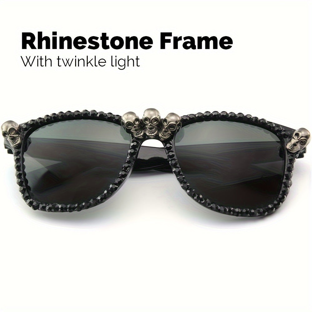 Vintage Gothic Skull Cat Eye Fashion Glasses - Plastic Frame with Crystal Embellishments, Suitable for Both Men And Women, Perfect for Halloween And Party Events.