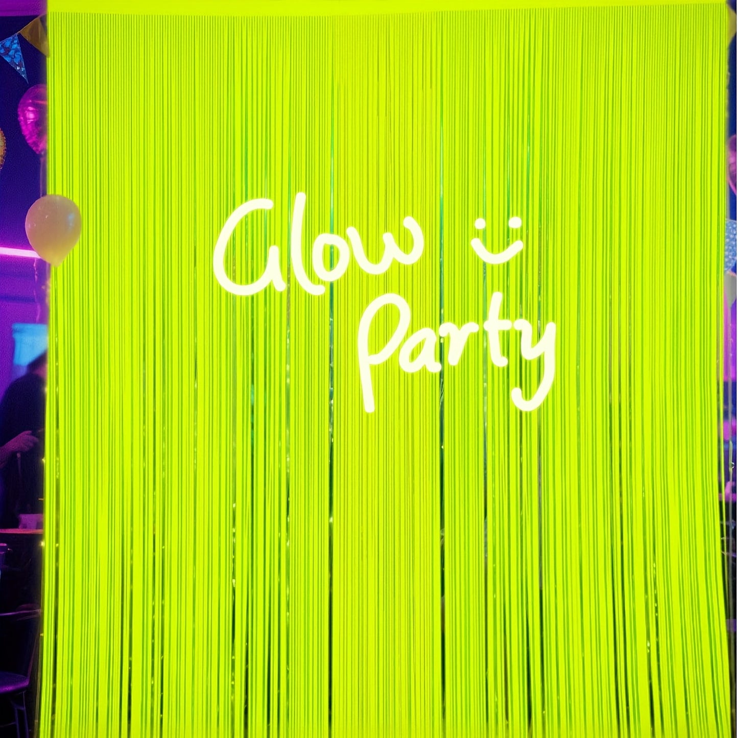 3pcs Glow in The Dark Party Supplies - UV Reactive Neon Macaron Yellow Tinsel Foil Fringe Streamers, 198.12x99.06 cm Plastic Photo Booth Backdrop Decor for Birthday, Graduation, Spring & Summer Parties, Party Decorations, Fes