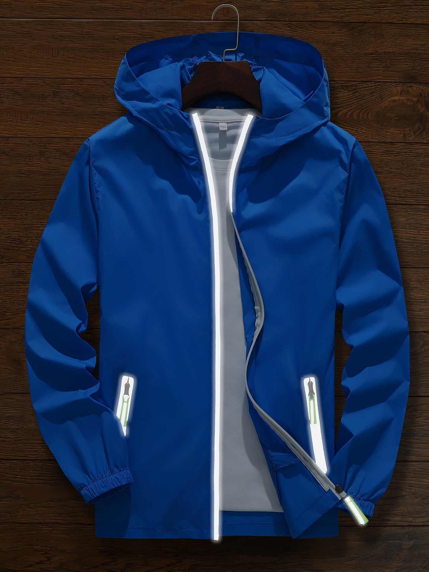 Men's Zip-Up Hooded Jacket - Breathable Reflective Outerwear for Gym, Cycling, Hiking & Beach Use - Lightweight Spring/Summer/Autumn Outdoor Wear with Zippered Storage Design. High-Quality Unisex Hoodie Perfect for Water Spor