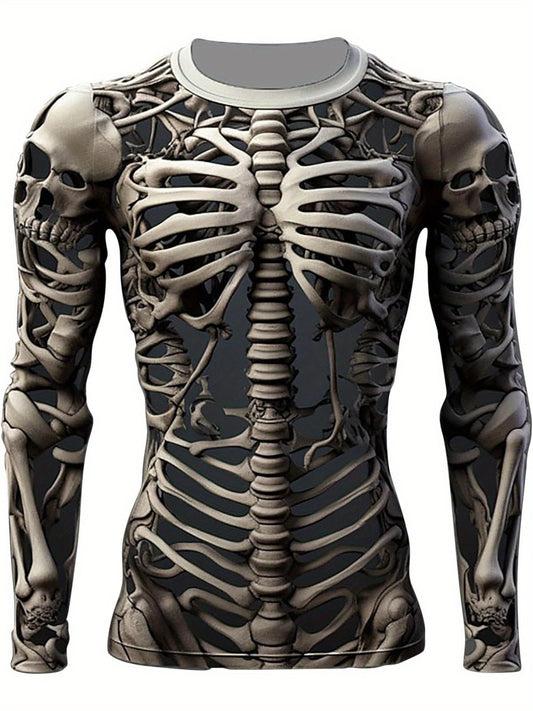 Men'S Skeleton Shirt Long Sleeve Fun Skull Ribs 3D Print T-Shirt Fashion Round Neck T-Shirt Holiday Party Costume 100% Polyester Machine Washable Men'S Essential Spring and Autumn Long Sleeve T-Shirt Suitable for Halloween Da