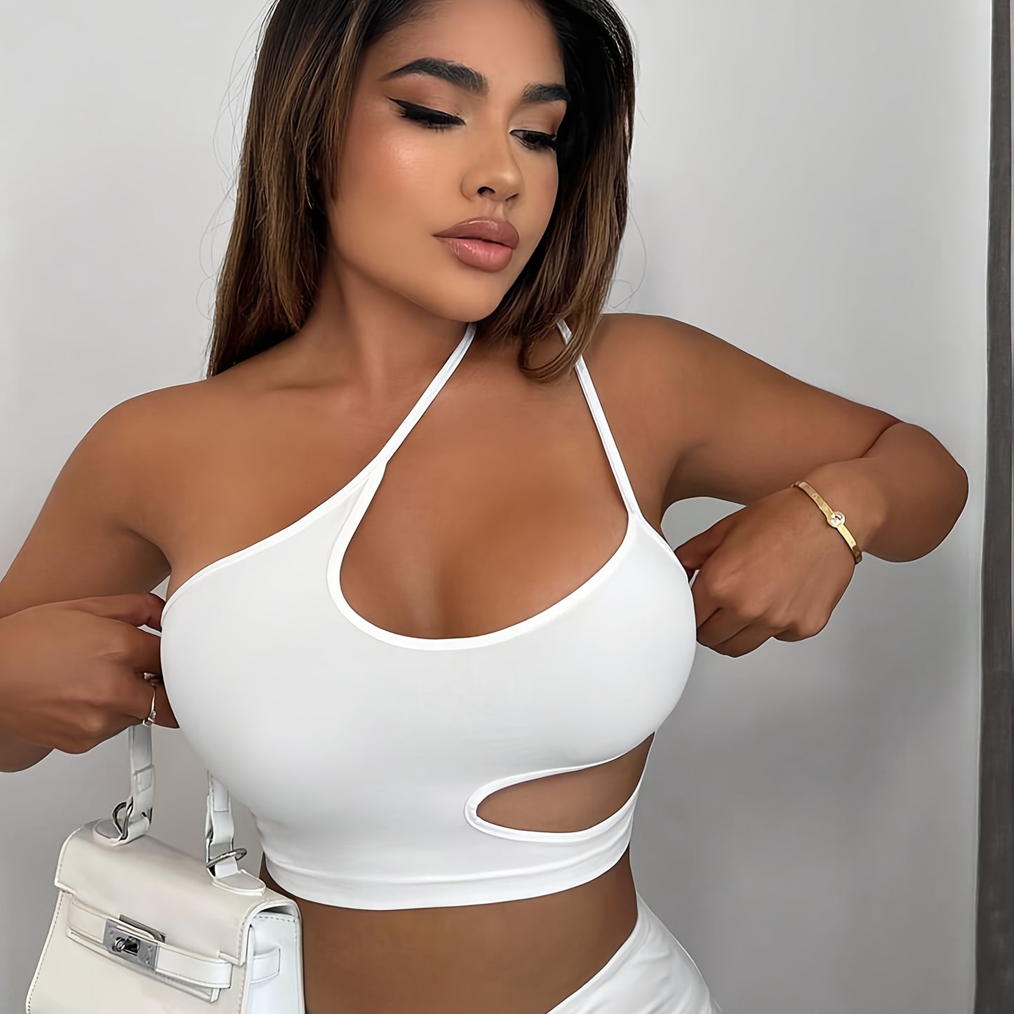 Women'S Sexy Neon Green One-Shoulder Cut-Out Crop Top - Stretchy Workout & Casual Wear, Perfect for Fitness, Parties, and Casual Attire, Fitness Apparel | Neon Green Top | Cutout Design, Gym Clothes