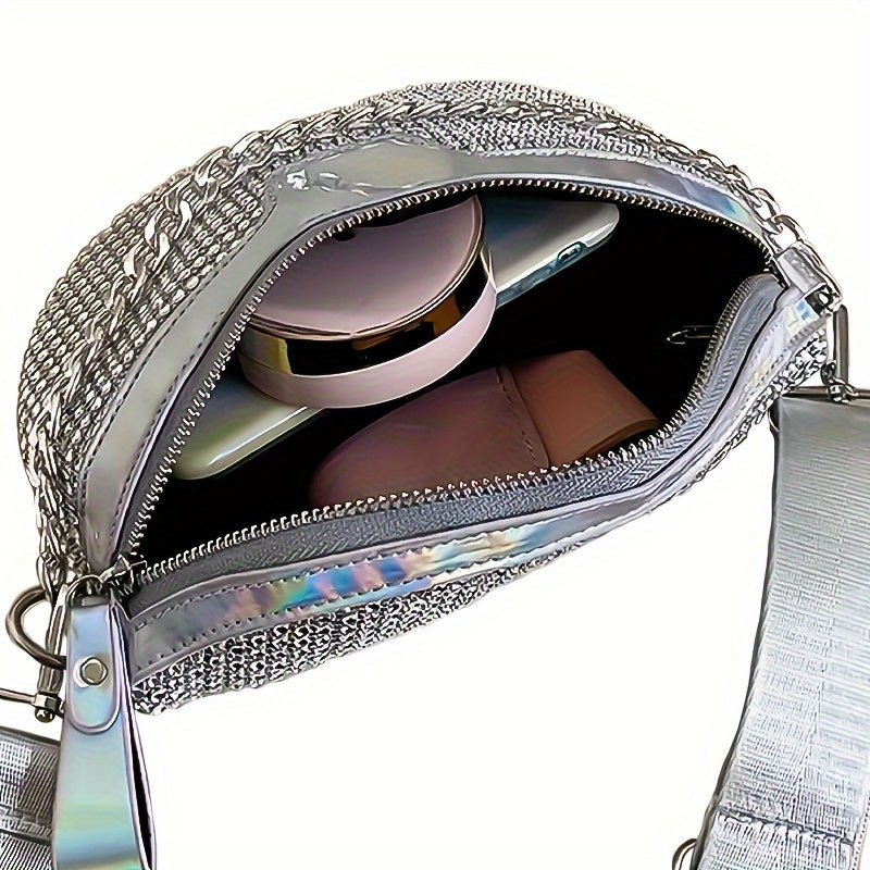 Shining Rhinestone Waist Bag, Bling-Bling belt bag for Women, Trendy Chain Decor Crossbody Chest Bag Bum Bag belt bag