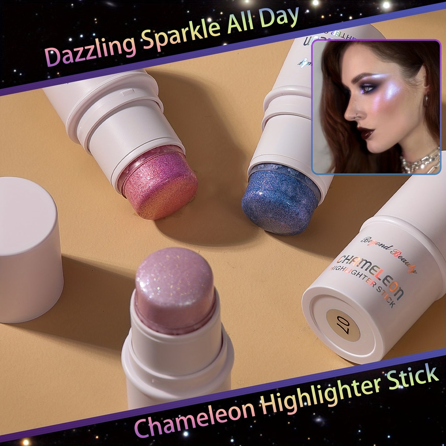 Light-Activated Chameleon Holographic Highlighter Stick - 1pc Waterproof Multi-Use Glitter for Face & Body - Long-Lasting Intense Pigment, Lightweight Concealer, Universal Shade for All Skin Tones, Subtle Shimmer Effect, Stic