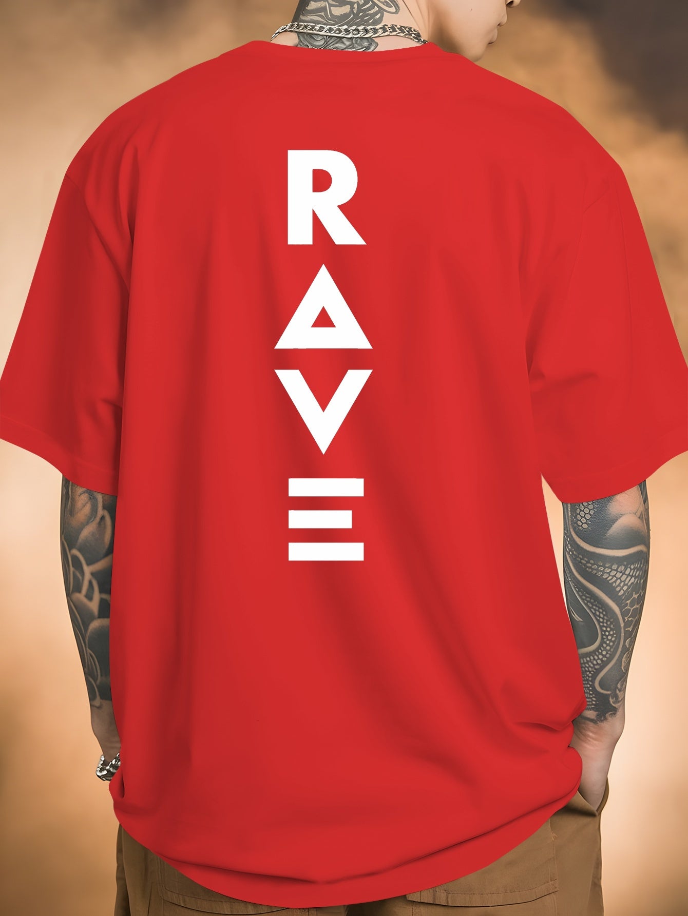 Men's Trendy Summer Short-Sleeve T-Shirt with "Rave" Graphic Print - Breathable, Versatile Round Neck Tee for Beach Vacations & Casual Wear, Breathable Clothing | Relaxed Fit Shirt | Comfortable Fabric, Shirts for Summer