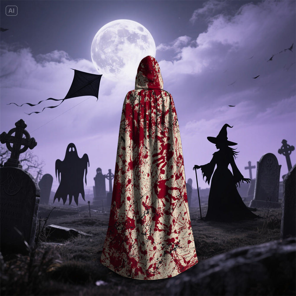 1pc Bloodied Handprints Chaos Pattern Witch Cloak Hooded Cape - Retro Style Unisex Costume Accessory for Halloween, Cosplay & Themed Parties, Hand Wash Only, Mixed Colors, Halloween Costume, Spooky Aesthetic, Authentic Appear