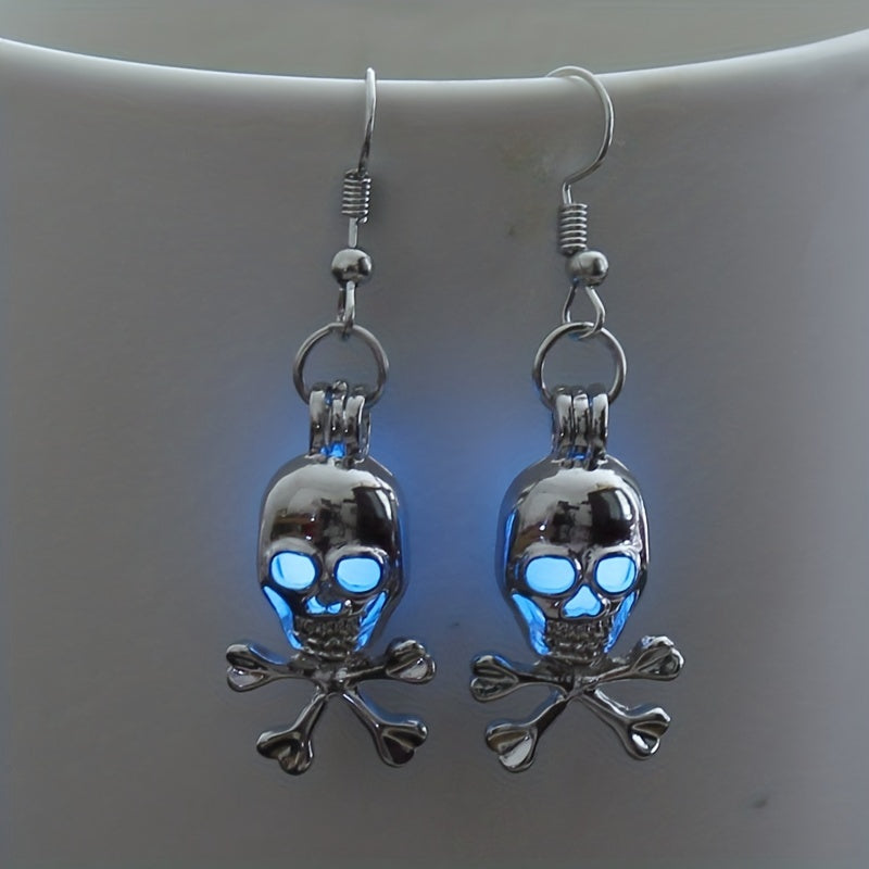 Halloween Glow-in-the-Dark Skull Earrings - Multicolor Luminous Bead Accents, Alloy and Copper, Nickel-Free, Festive Party Accessory for Women