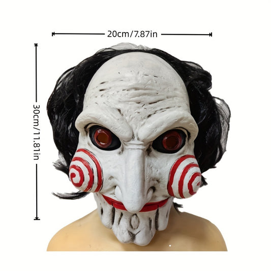 1pc Halloween Spooky Latex Head Mask, Performance Props, Holiday Party Decoration Props, Party Halloween Costume Latex Horror Clown Saw Mask, Horrifying The Puppet Mask