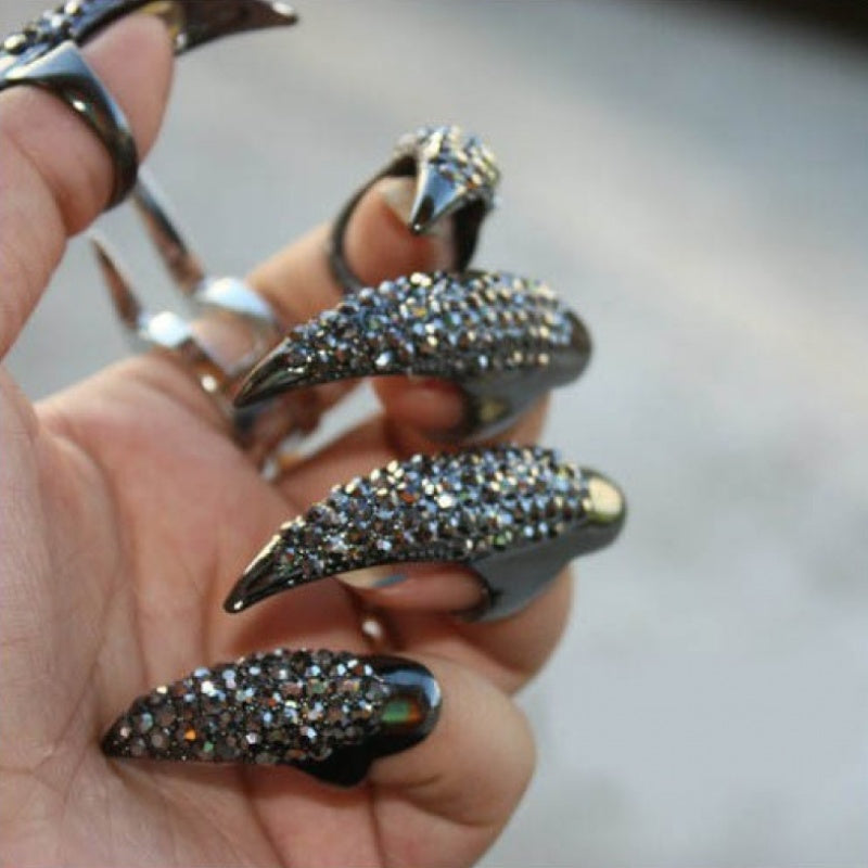 5pcs, Eagle Claw Ring, Punk Style Cat Claw Ring, Gothic False Nails, Armor Effect Finger Joints Curved Sharp Claws, Suitable for Role-Playing Parties, Unisex Halloween Gifts, Exaggerated Long Nails, Personalized Fashion Style