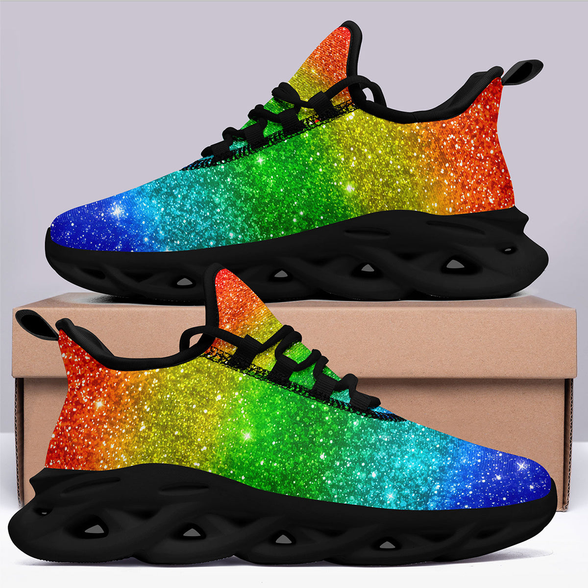 Men's Rainbow Glitter Gradient Sneakers - Lightweight Breathable Mesh Streetwear Shoes with Cushioned EVA Sole, Lace-Up Trainers for Running, Parties, Everyday - Plus Size Available (Green/Blue/Purple/Red/Pink/Teal/Orange/Pur