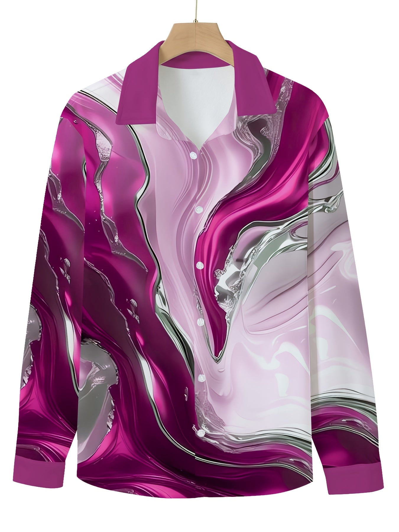 Scary Blood & Handprint Pattern Men's Long Sleeve Lapel Shirt, Men's Halloween Style Clothing For Spring Fall