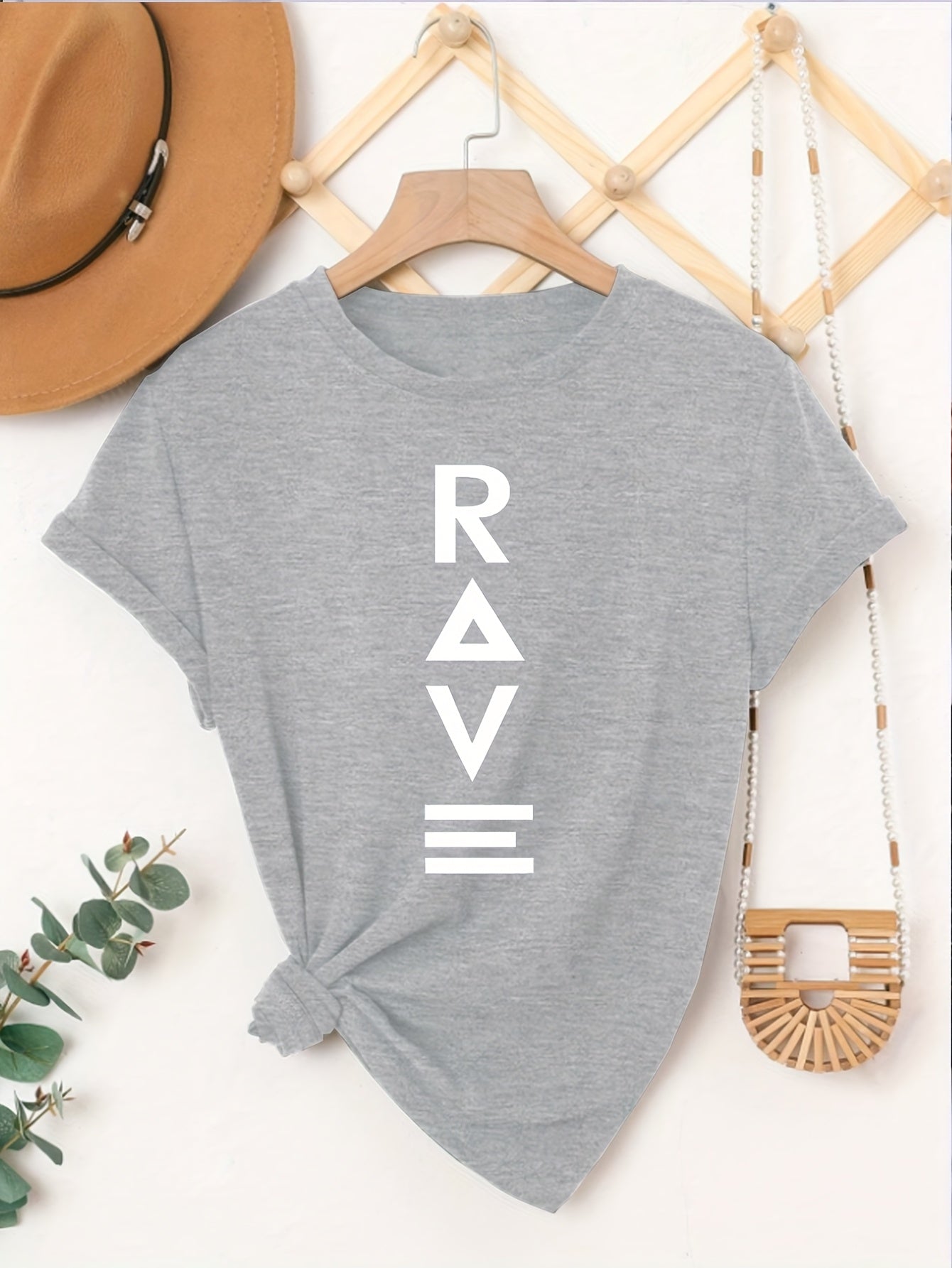 1pc Women's Crewneck T-Shirt - Black with White RAVE Typography Print, Techno Music Inspired Design, Casual Short Sleeve Tee for EDM Festivals & Summer Outings, Machine Washable, Exclusive Deal of the Day Gift Idea, T-shirt S