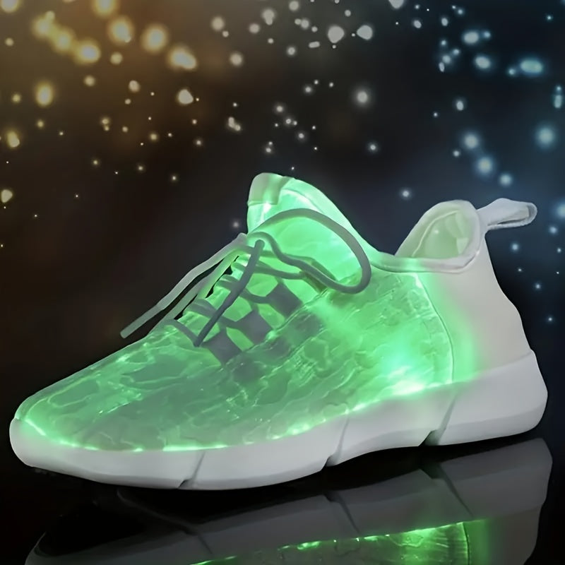 Solid Color Casual Flashing Luminous Sneakers, Lace Up Breathable Low-top Sporty Trainers, LED Rechargeable Glowing Shoes