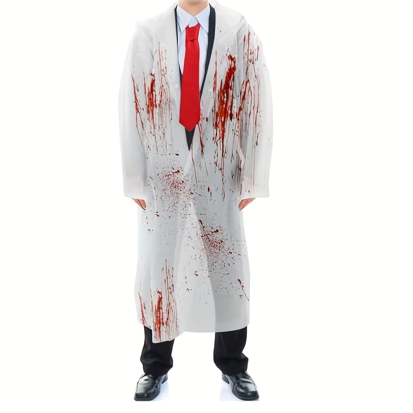 7pcs Halloween Zombie Costume Set, Raincoat with No Print, Requires DIY, Includes Halloween Props Knife, Red Tie, Suitable for Cosplay Role Play Party