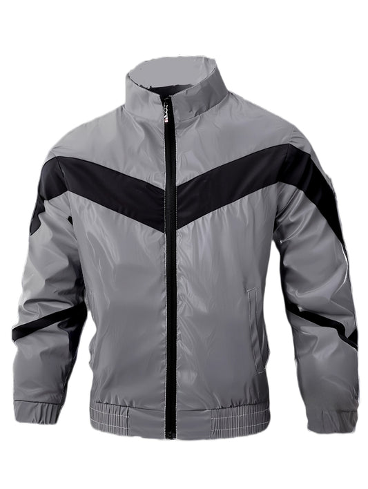Men'S Reflective Windproof Hooded Jacket - Lightweight Zip-Up Outdoor Running & Cycling Coat with Stand Collar, Polyester Lining, and Adjustable Cuffs for Enhanced Visibility in the Rain or Cold Weather, Windbreaker Jacket