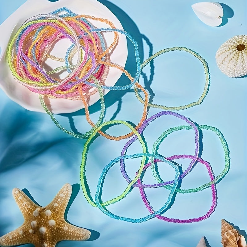 10pcs Bohemian Cute Glow-in-the-Dark Colorful Seed Bead Anklets, Elegant Everyday Jewelry Accessories For Beach Outings