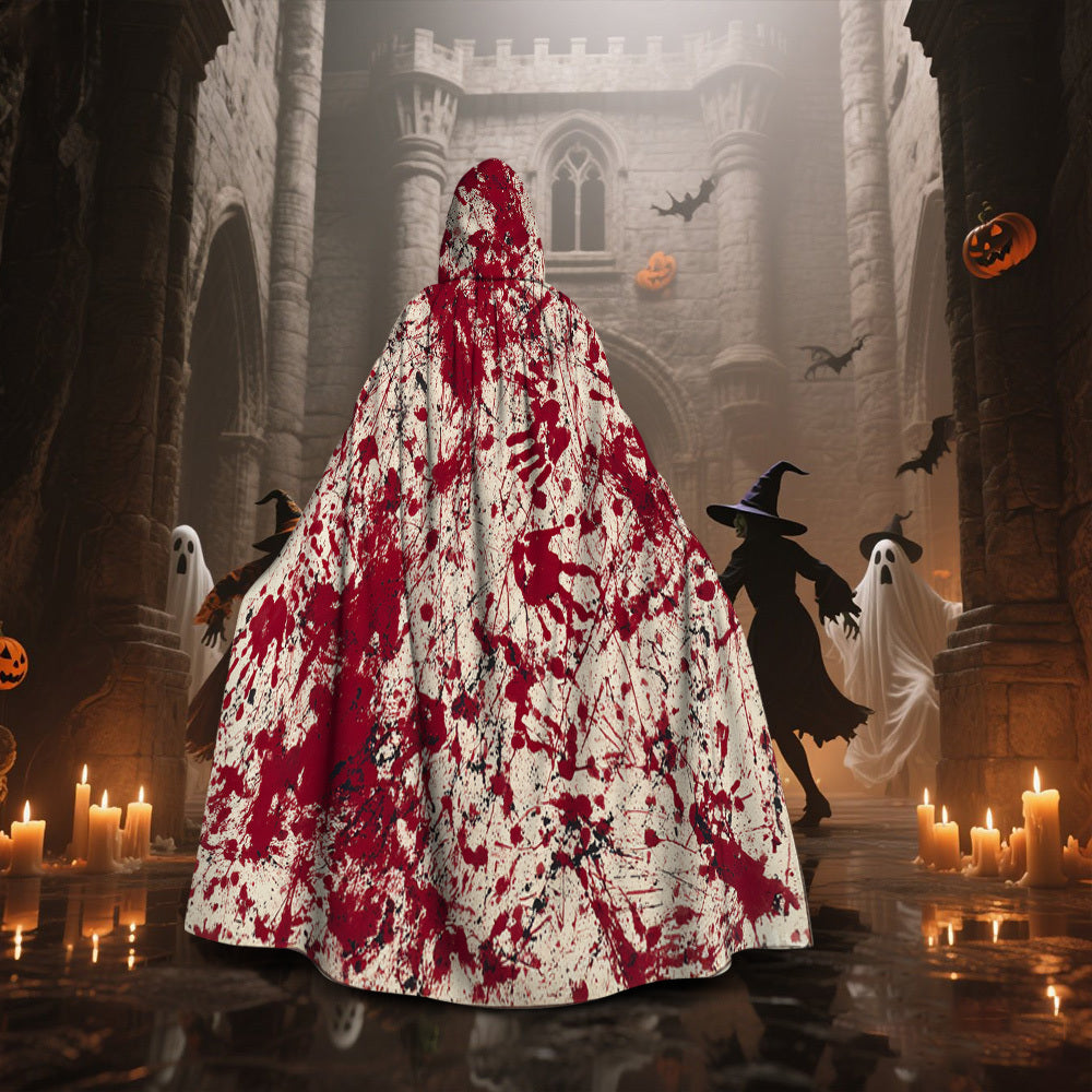 1pc Bloodied Handprints Chaos Pattern Witch Cloak Hooded Cape - Retro Style Unisex Costume Accessory for Halloween, Cosplay & Themed Parties, Hand Wash Only, Mixed Colors, Halloween Costume, Spooky Aesthetic, Authentic Appear