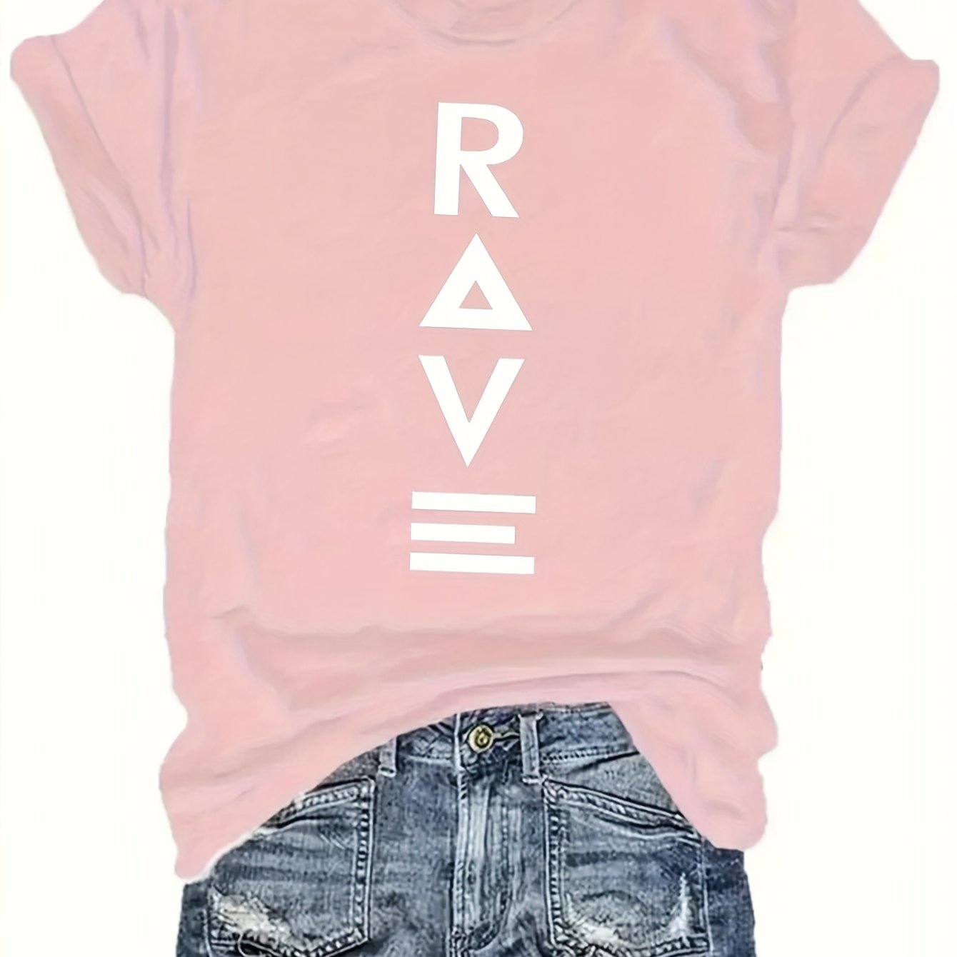 1pc Women's Crewneck T-Shirt - Black with White RAVE Typography Print, Techno Music Inspired Design, Casual Short Sleeve Tee for EDM Festivals & Summer Outings, Machine Washable, Exclusive Deal of the Day Gift Idea, T-shirt S
