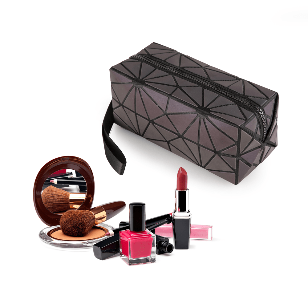 UK LOCAL SELLER - Holographic & Reflective Makeup Bag Medium - Glow in The Night Geometric Rhombus Polyester Lightweight Luxury Cosmetic Pouch Durable with Smooth Zip Multi-Purpose Use Travel Purse | Sent and Fulfilled from U