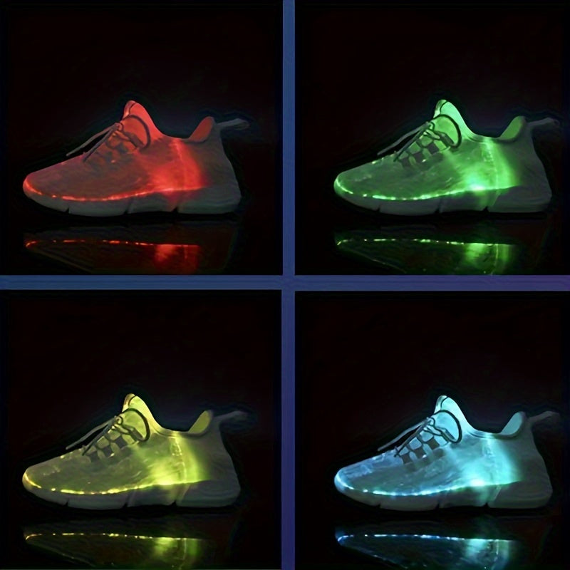 Solid Color Casual Flashing Luminous Sneakers, Lace Up Breathable Low-top Sporty Trainers, LED Rechargeable Glowing Shoes