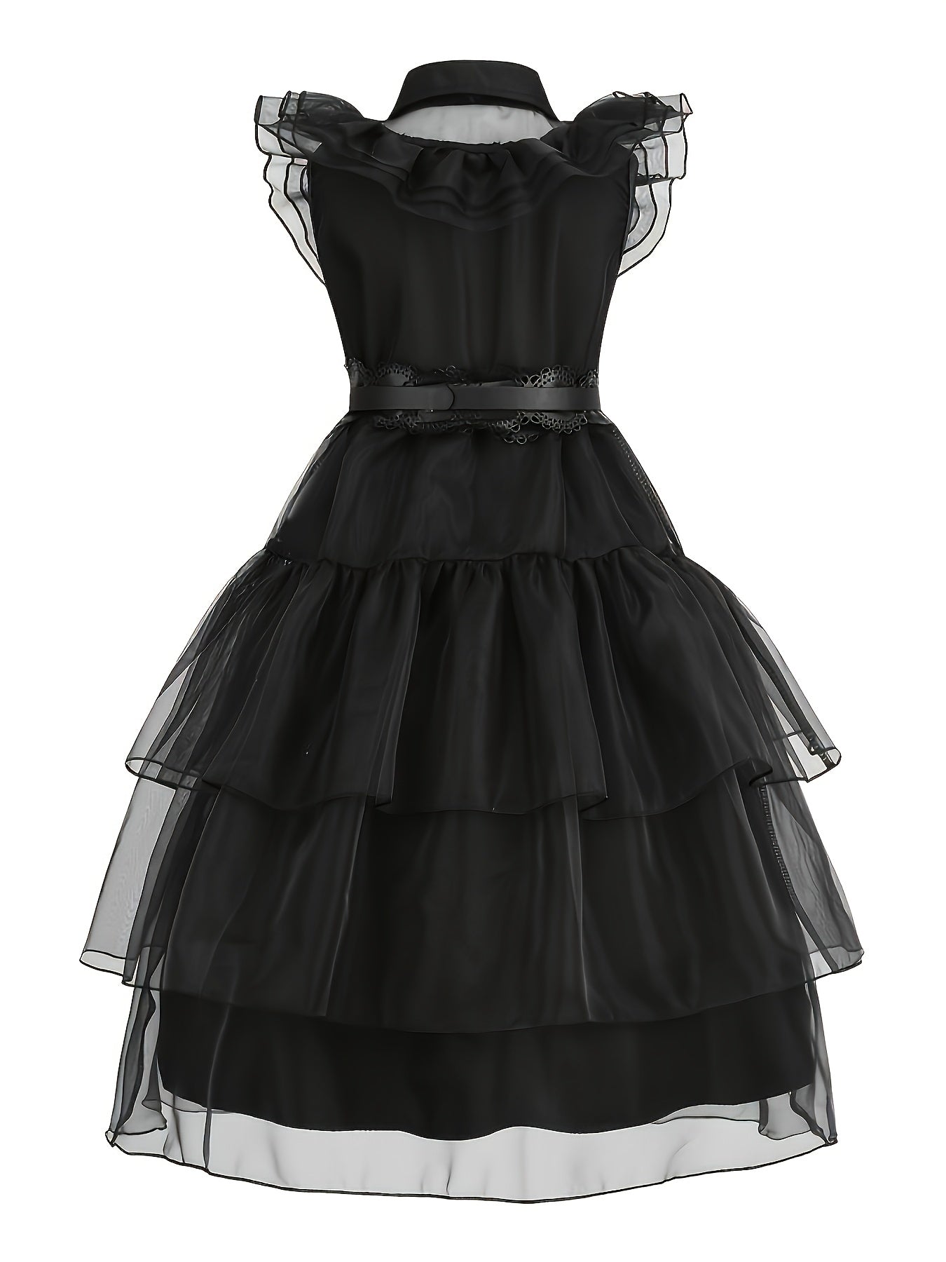UPORPOR Gothic Mesh LED Dress - Black Tiered Gothic Party Dress with Purple LED Lights, Short Sleeve, Crew Neck, Non-Stretch Fabric, Halloween (Battery Not Included), Halloween | Layered Fashion | Mesh Fabric