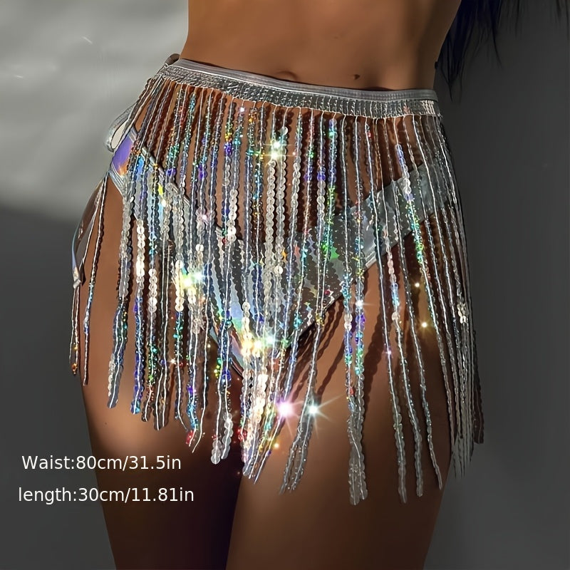 sparkling sequin tassel skirt in one piece - a must-have party artifact! Let you instantly transform into a sexy hottie, and your tasseled dress will shine all over the place, showing off your charm and confidence!