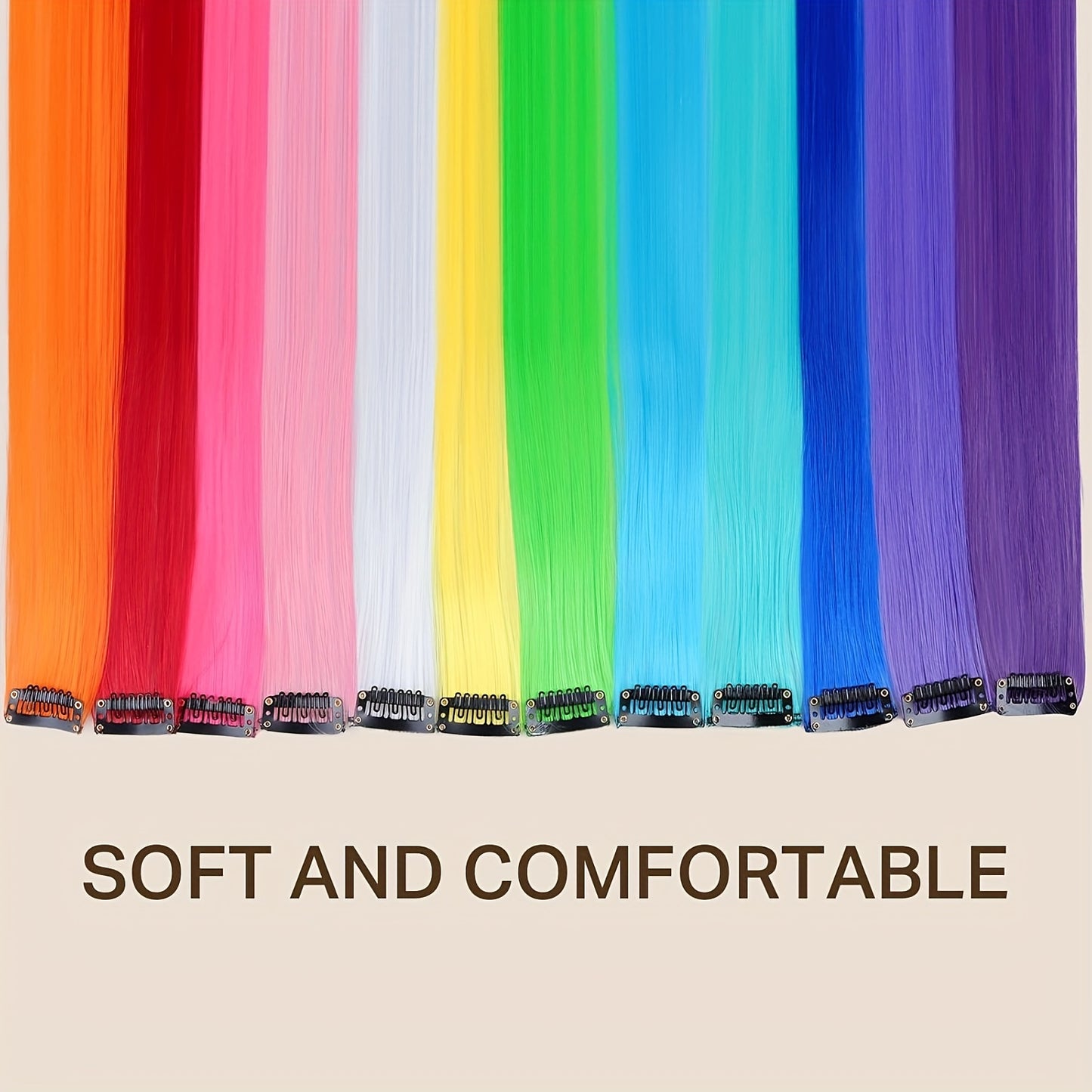 21-Inch Rainbow Clip-in Hair Extensions, 13pcs Set - Women's Colorful Sequin Hair Pieces, Heat Resistant Fiber, High Temperature Fiber Extension Party Highlights Wig for Cosplay Parties Y2K Style Music Festival
