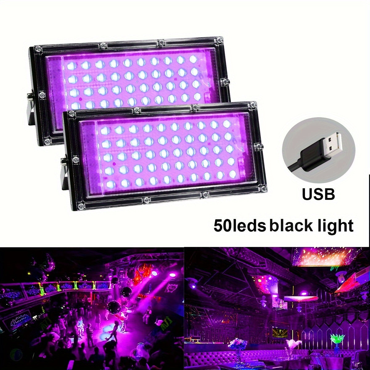 USB Powered Black Light with 50/96/144 LEDs, Metal UV Floodlight for Luminous Parties, Halloween/Christmas, Body & Fluorescent Painting, Birthday & Neon Events, Switch Control, No Battery Required, Night Light Rechargeable