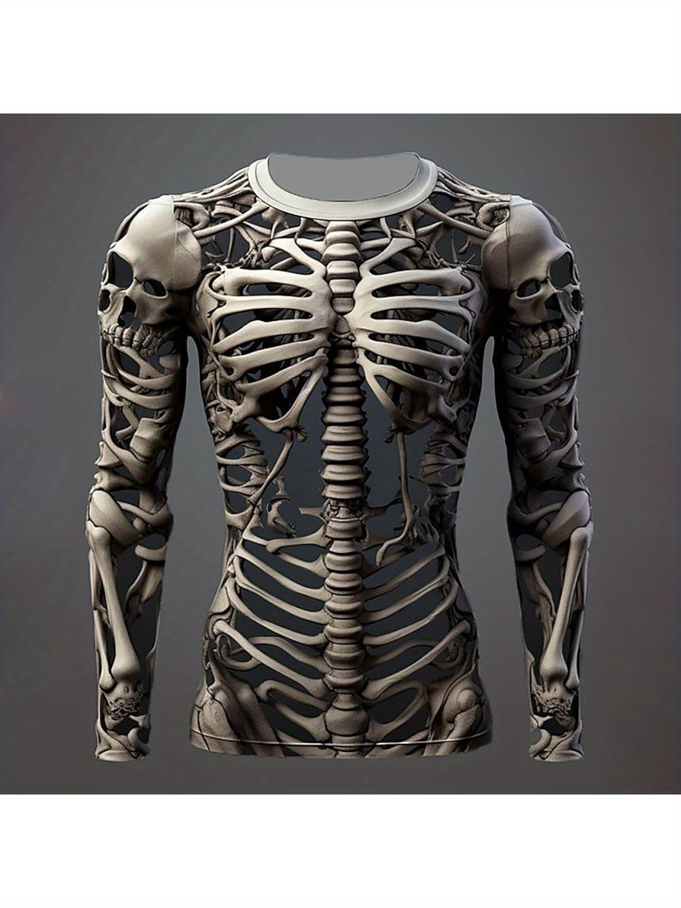 Men'S Skeleton Shirt Long Sleeve Fun Skull Ribs 3D Print T-Shirt Fashion Round Neck T-Shirt Holiday Party Costume 100% Polyester Machine Washable Men'S Essential Spring and Autumn Long Sleeve T-Shirt Suitable for Halloween Da