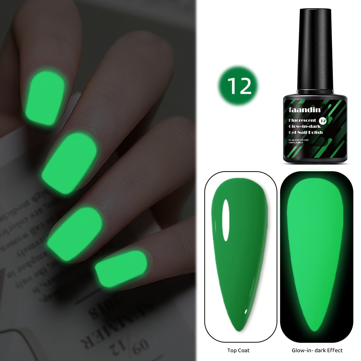 Faandin 7ml, trendy and colorful glow-in-the-dark gel nail polish, essential for parties, nightclubs, Halloween, durable, fade-resistant, easy-to-apply removable fluorescent nail glue, wholesale manicure supplies for salons