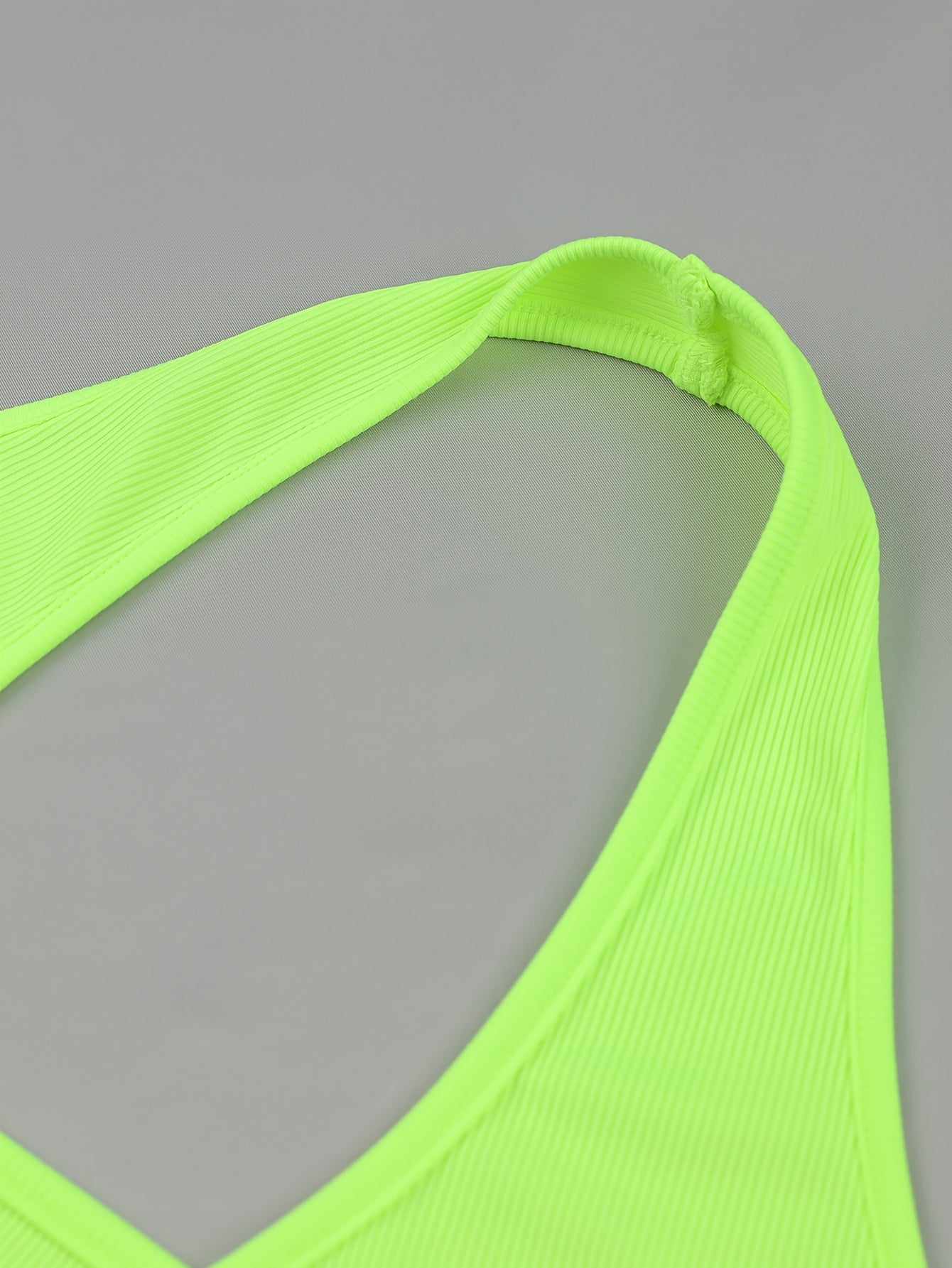 Women'S Neon Yellow Halter Top with Front Tie & Backless Design - Stylish Summer Crop Tank for Casual or Beach Wear, Beachwear Essential | Backless Top | Glossy Fabric