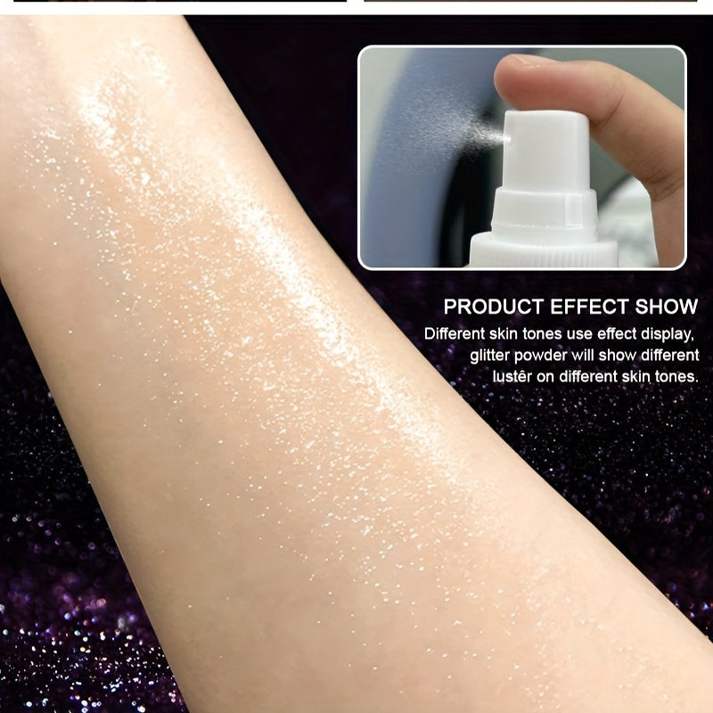 Glitter Highlighter spray, face body collarbone hair spray, Holiday party highlighter spray