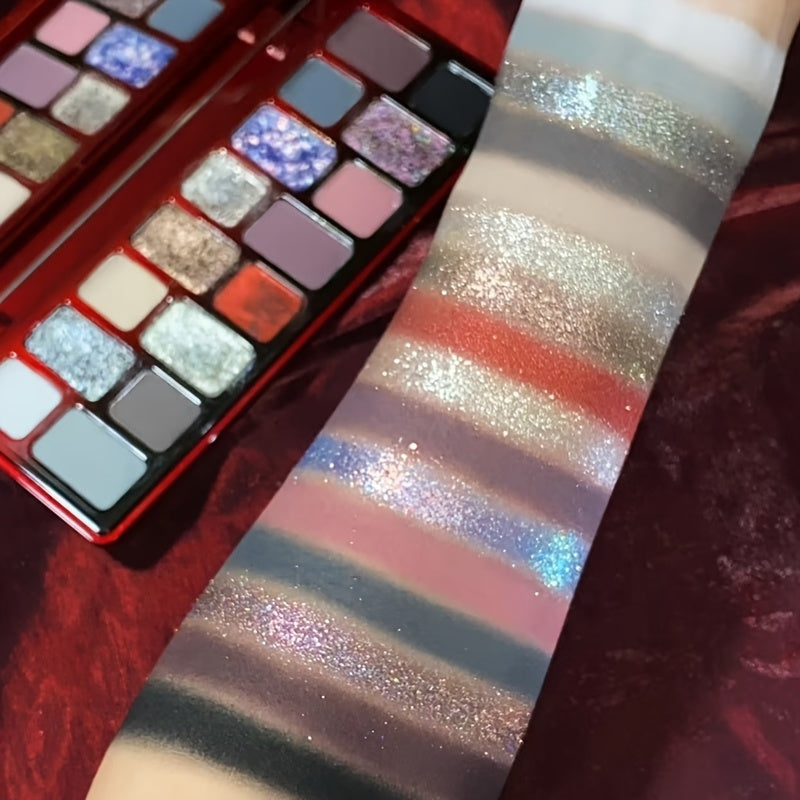 16-Color Gothic Scarlet Witch Makeup Eyeshadow Palette - Shimmering Pearlescent & Matte Finishes for Dramatic, Eye-Catching Looks with Vibrant Reds, Blues, and Metallic Shades, Perfect for Bold or Everyday Glam, Goth Makeup P