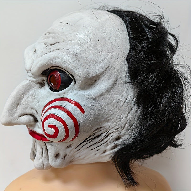 1pc Halloween Spooky Latex Head Mask, Performance Props, Holiday Party Decoration Props, Party Halloween Costume Latex Horror Clown Saw Mask, Horrifying The Puppet Mask