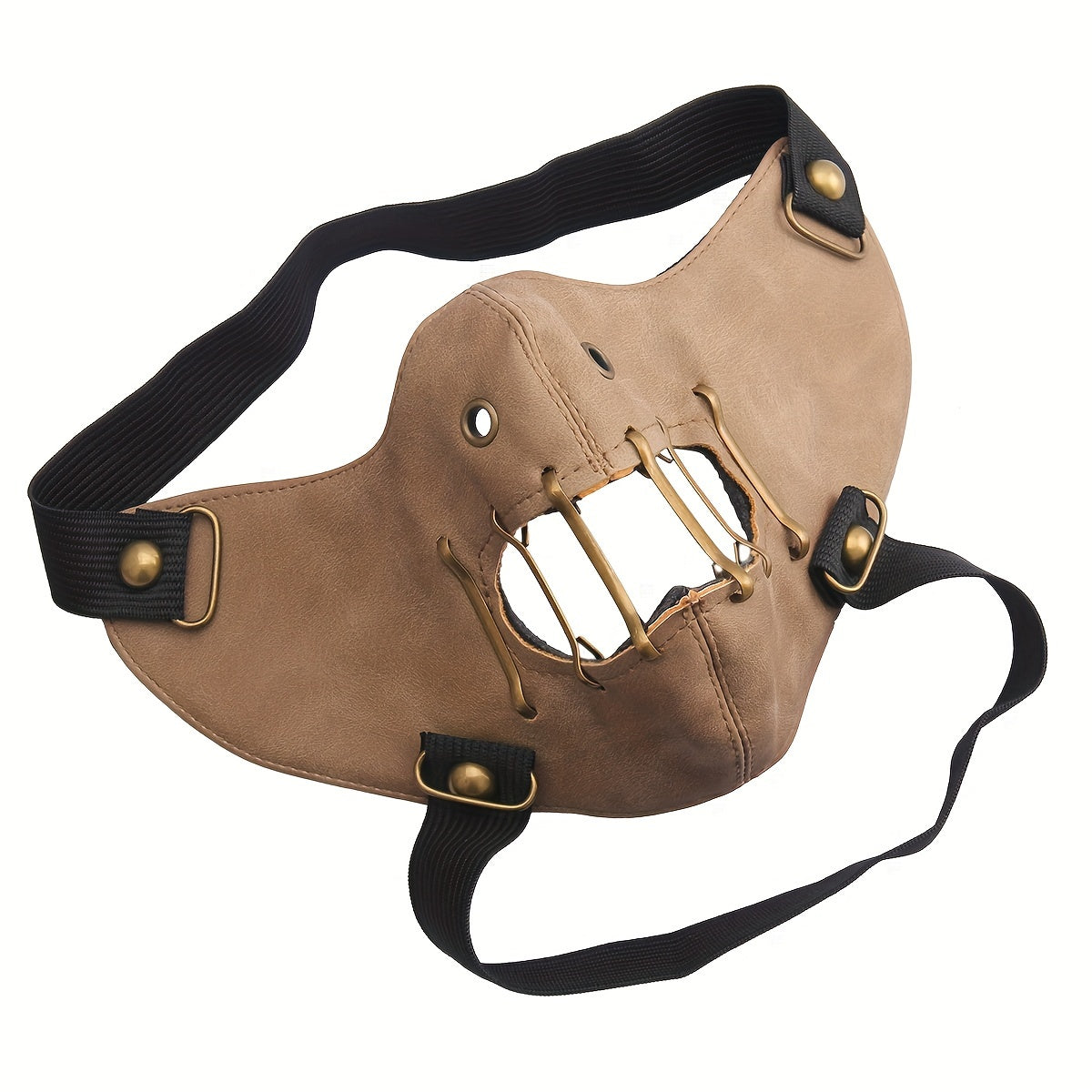 1pc Faux Leather Safety Pin Mask, Unisex Hollow-Out Novelty Face Covering for Halloween Party Costume, Funky Men's Fashion Accessory