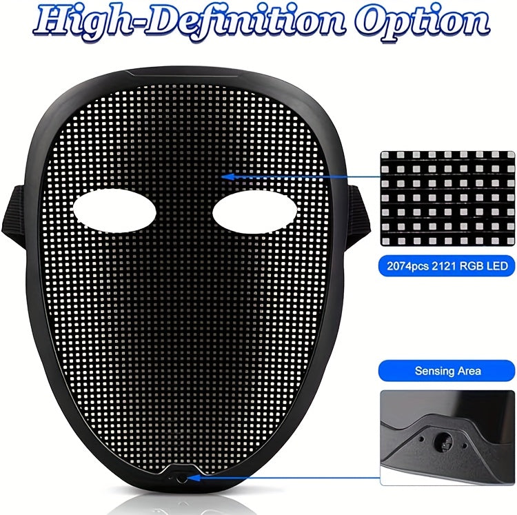 Programmable LED Halloween Mask with App Control - USB-Rechargeable Scary Glow Face Costume Party mask, Real-Time Lighting Effects for Adults, Perfect for Halloween, Christmas, Carnival - by SLSHINING