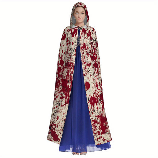 1pc Bloodied Handprints Chaos Pattern Witch Cloak Hooded Cape - Retro Style Unisex Costume Accessory for Halloween, Cosplay & Themed Parties, Hand Wash Only, Mixed Colors, Halloween Costume, Spooky Aesthetic, Authentic Appear
