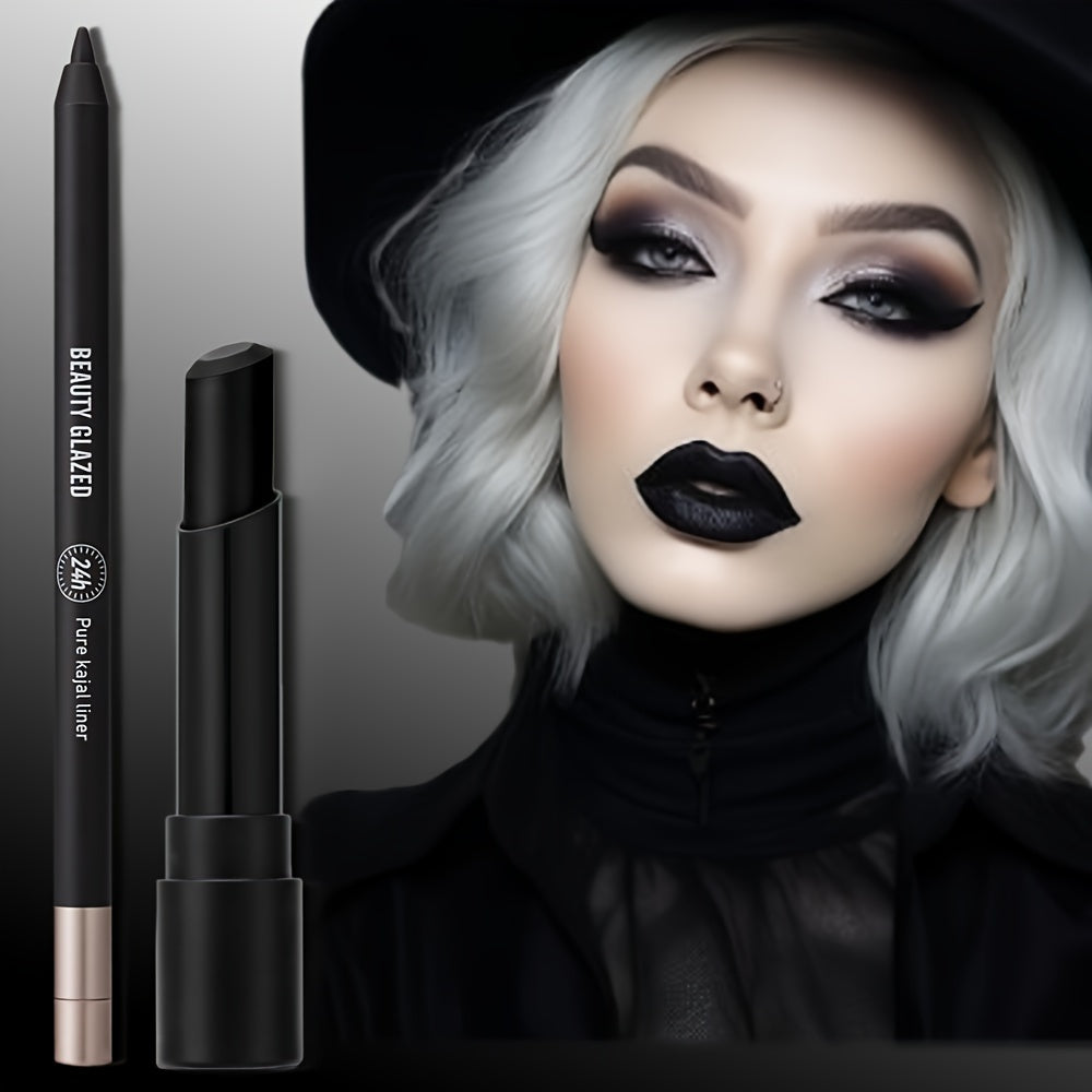 2pcs dark style makeup set, matte black lipstick with long-lasting waterproof eyeliner, black smoky eyeshadow, perfect for Halloween, create a weird and cute makeup, BEAUTY GLAZED