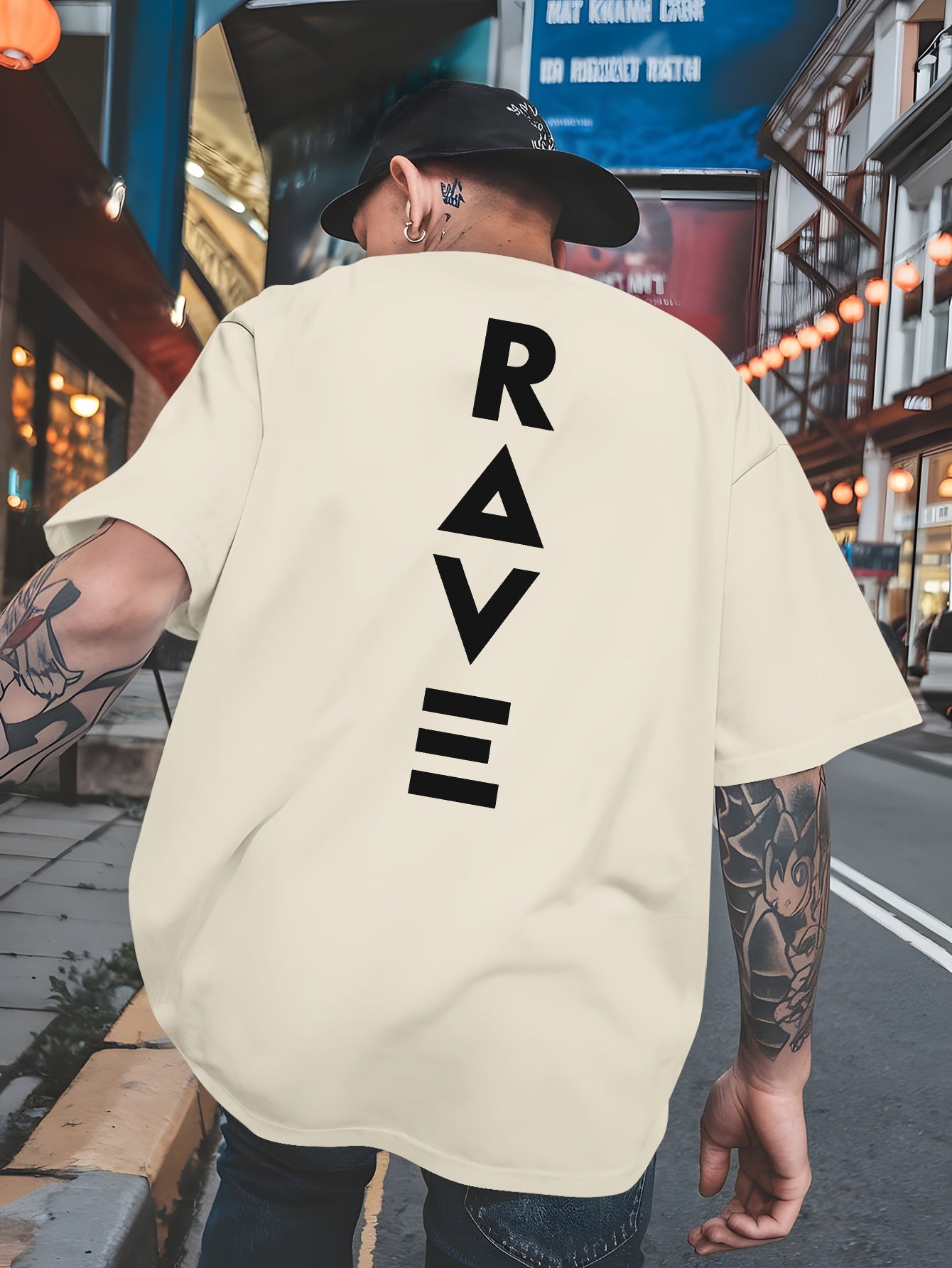 Men's Trendy Summer Short-Sleeve T-Shirt with "Rave" Graphic Print - Breathable, Versatile Round Neck Tee for Beach Vacations & Casual Wear, Breathable Clothing | Relaxed Fit Shirt | Comfortable Fabric, Shirts for Summer