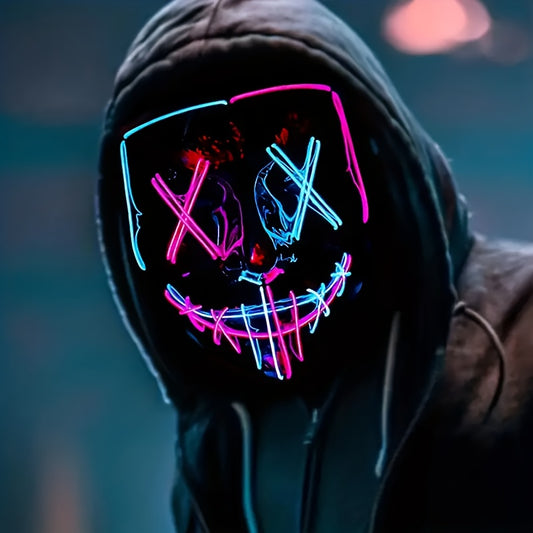 Halloween EL Two-Color Glow Mask LED Full Face Mask for Men And Women, Party Props, V Grimace Horror Graffiti Holiday Party Supplies, Batteries Not Included