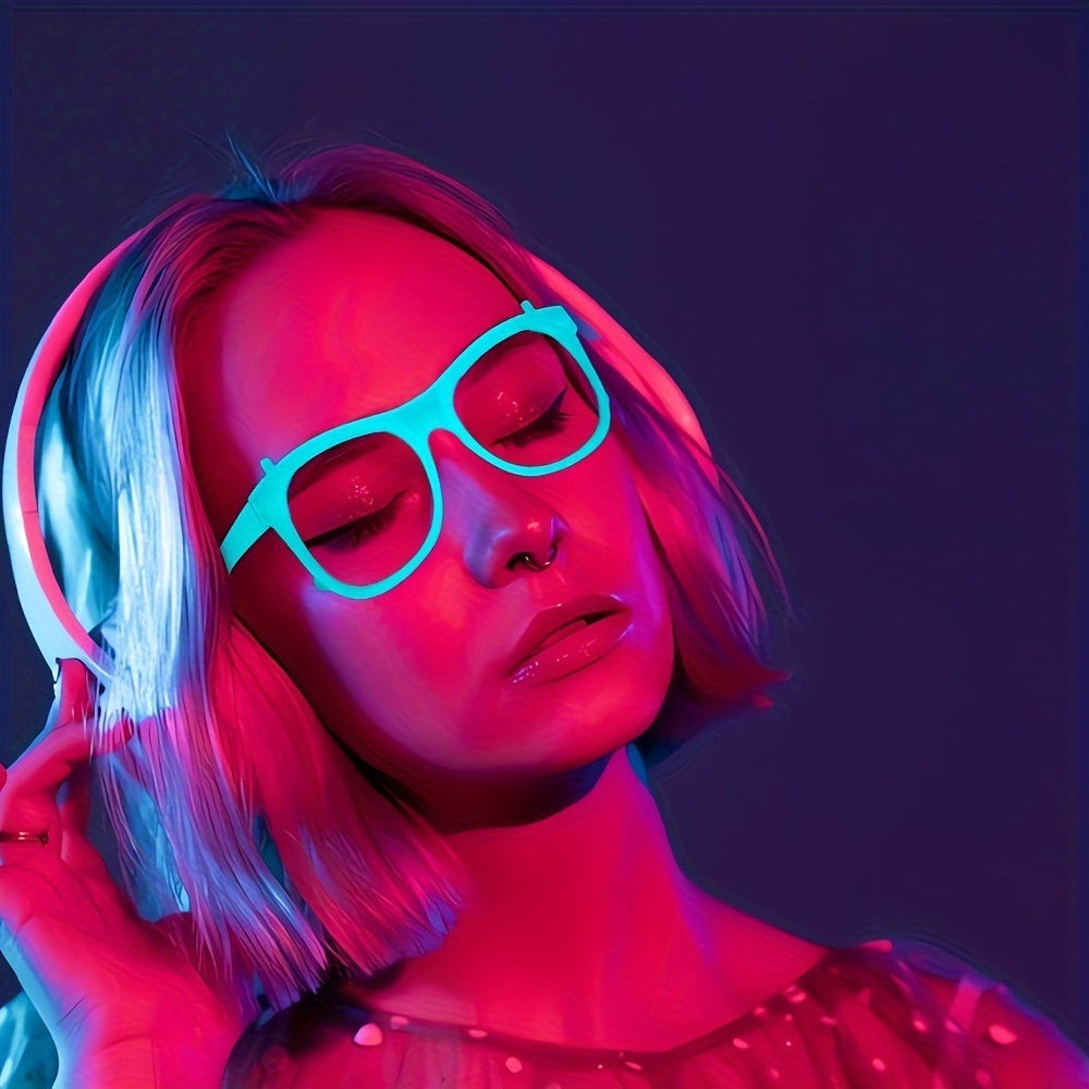6 Pairs Glow-in-the-Dark Neon Party Glasses - UV Activated Round Plastic Frames for Bars, KTVs, Weddings & Birthdays | No Battery Needed Illuminating Photo Props & Group Accessories, Bar Accessories, Vibrant Eyewear Style, Lu