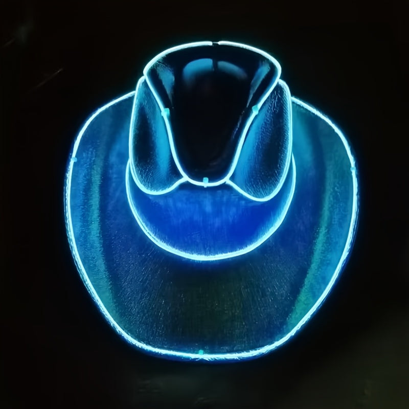 Neon Glow-in-the-Dark Cowboy Hats for Parties - Vibrant Red, Blue, Pink & Black, Battery Operated (AA Not Included), Hand Wash Only, Perfect for Halloween, Christmas, Thanksgiving & More, Festive Headwear, Party Accessories,