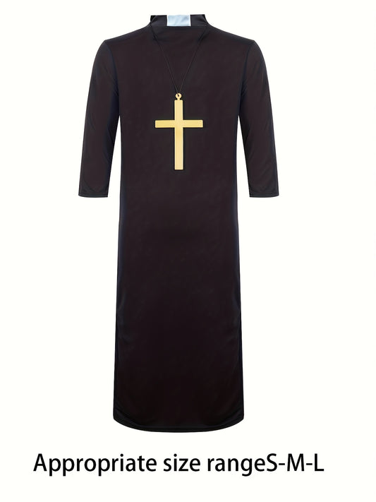 Halloween Adult Priest Costume Stage Performance Costume COS Play Role Playing with Cross Suitable Size Range S-M-L