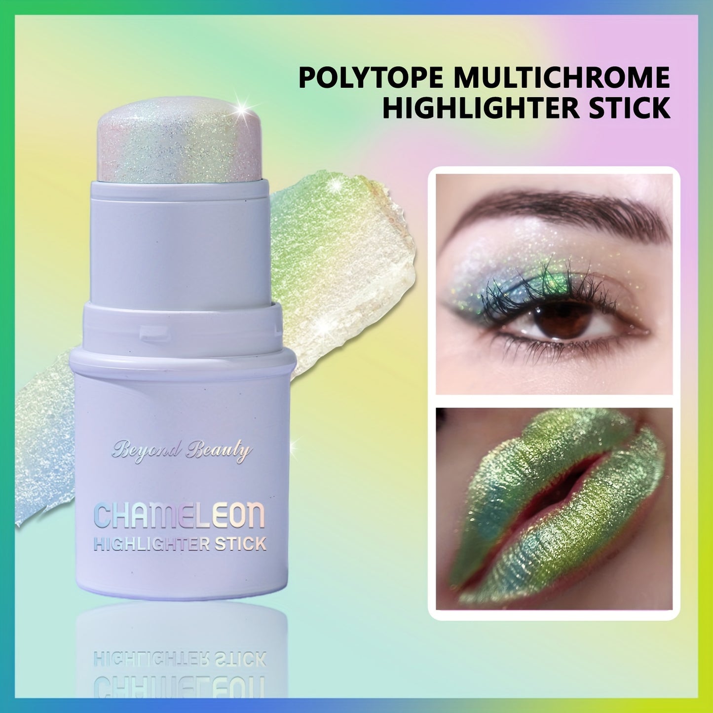 Light-Activated Chameleon Holographic Highlighter Stick - 1pc Waterproof Multi-Use Glitter for Face & Body - Long-Lasting Intense Pigment, Lightweight Concealer, Universal Shade for All Skin Tones, Subtle Shimmer Effect, Stic