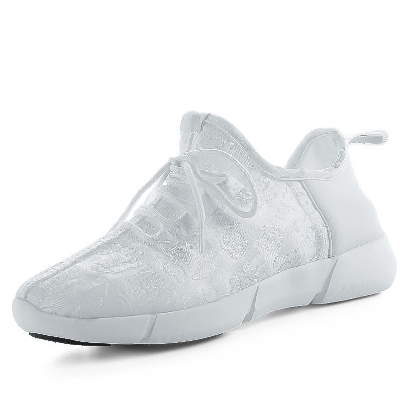 Solid Color Casual Flashing Luminous Sneakers, Lace Up Breathable Low-top Sporty Trainers, LED Rechargeable Glowing Shoes
