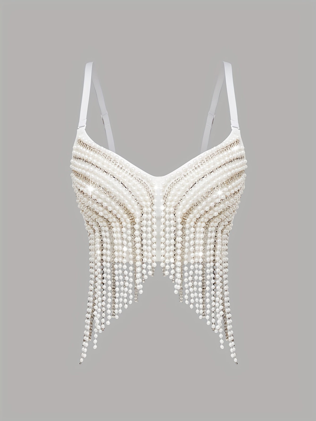 Sexy Fishbone Corset Top with Pearl Embellishments & Tassel Details - Vibrant Pink Stretchy Spaghetti Strap Bustier for Nightclub, Concert, Festival - Versatile All-Season Women's Fashion, Concert Attire, Elegant Style, Styli