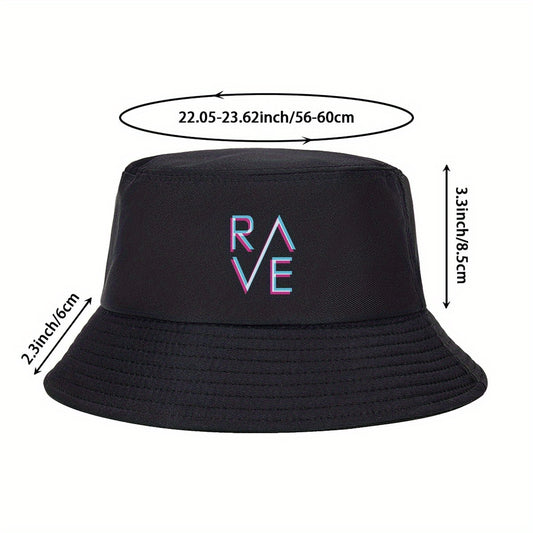 Rave Classic Unisex Bucket Hat - Breathable Polyester, Adjustable Fit, Neon "RAVE" Print, Casual Streetwear for Sports, Dance & Outdoor Activities, Black with Pink & Blue Neon Design, Dance Accessory | Adjustable Fit Hat | Po