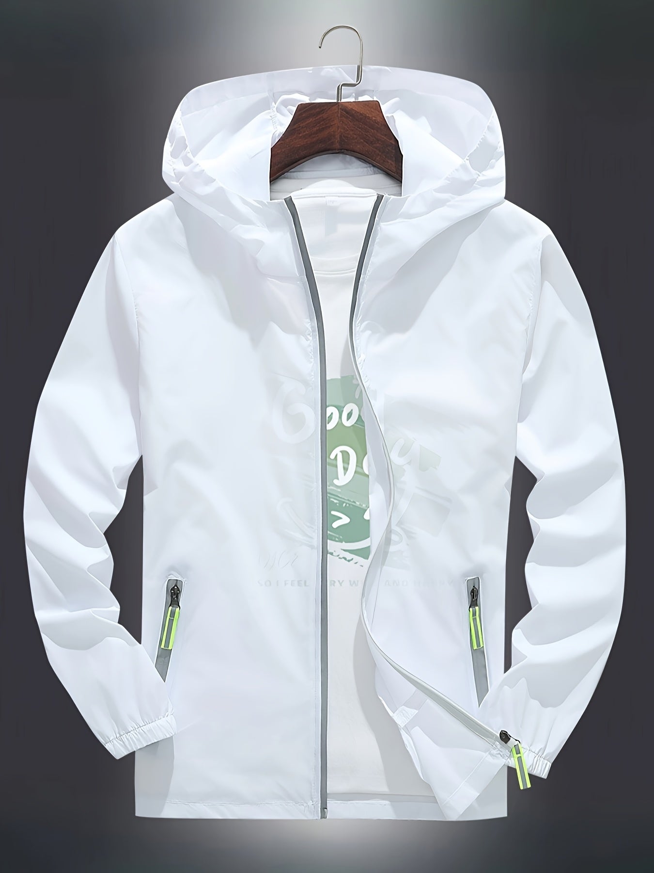 Men's Zip-Up Hooded Jacket - Breathable Reflective Outerwear for Gym, Cycling, Hiking & Beach Use - Lightweight Spring/Summer/Autumn Outdoor Wear with Zippered Storage Design. High-Quality Unisex Hoodie Perfect for Water Spor