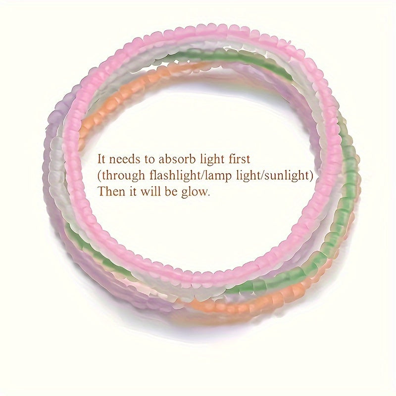 10pcs Bohemian Cute Glow-in-the-Dark Colorful Seed Bead Anklets, Elegant Everyday Jewelry Accessories For Beach Outings