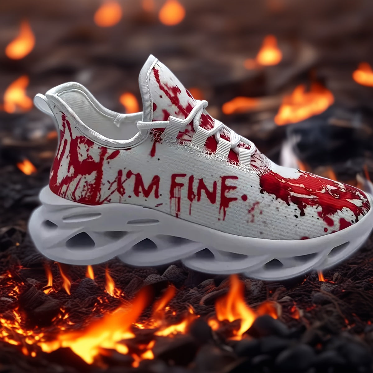 Men'S Halloween Sneakers - Blood Splatter Skull Design, Lightweight MD Sole, Breathable Fabric, Lace-Up Training Shoes for Gym, Streetwear, Parties - Red & White Gothic Style, All-Season Casual Wear, Bold Print, Fashionable T