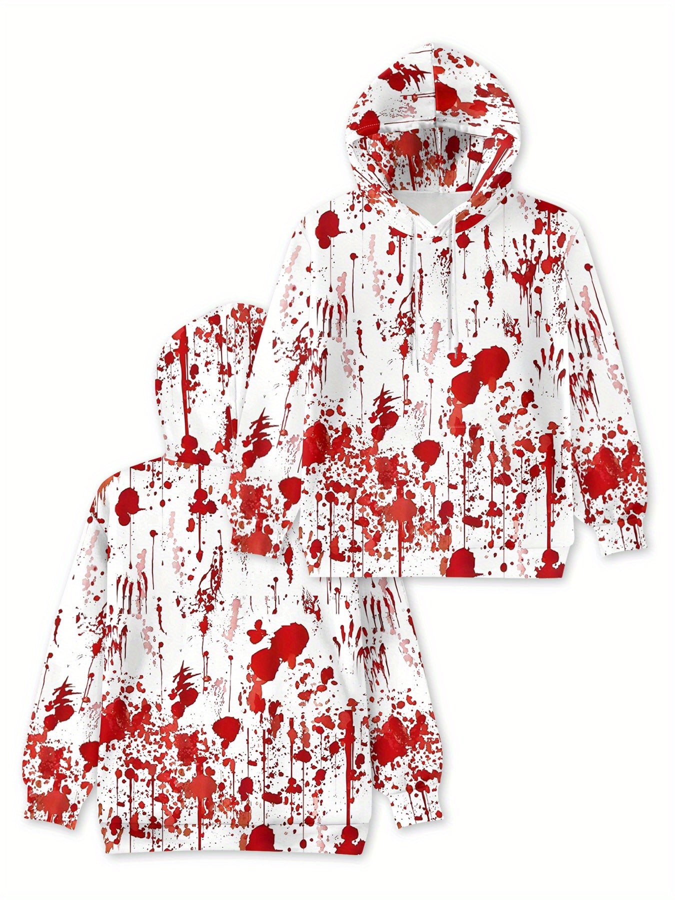 Women'S Halloween Hoodie - Full-Body Blood Splatter Print Pullover Sweatshirt, Red & White Horror Party Outfit, Machine Washable Hooded Sweatshirt for Costume Events & Everyday Gothic Fashion, Halloween Clothes, Casual Wear,